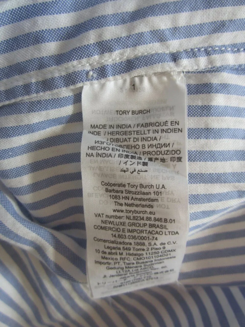 TORY BURCH Striped Button Up Shirt Floral Front Panel Women's 10